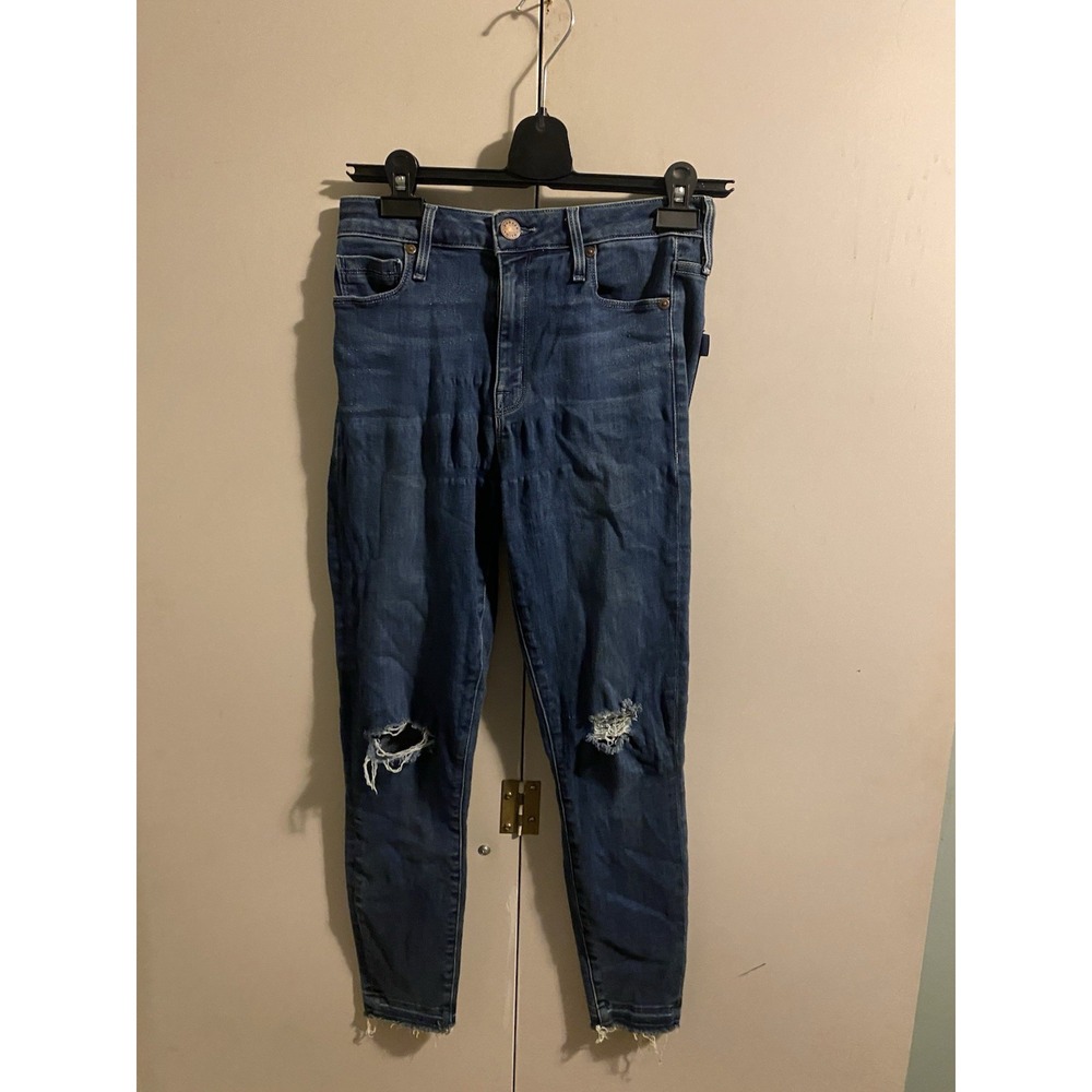 Parker Smith High Rise Skinny Jeans 28 Distressed Blue Ripped Knee Raw Hem USA
